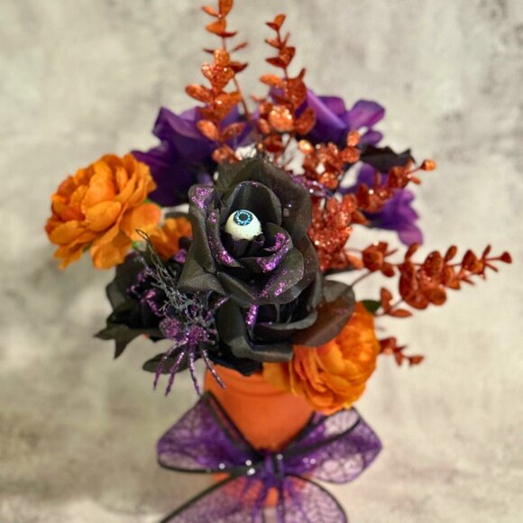 Halloween Faux Floral Arrangement in Mason Jar - Home Holiday Decor - Picture 4 of 9